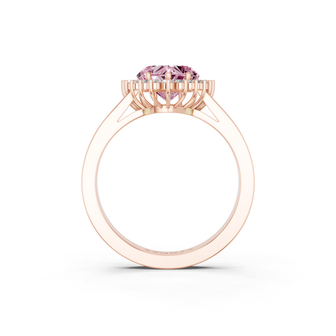 Rose gold Fancy Pink Heart  Cut Diamond Halo Ring with Round Brilliant Halo and Solitaire Band