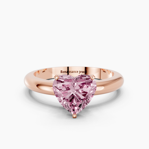 Rose gold Fancy Pink Heart  Cut Solitaire Engagement Ring with Round Band and Four-Prong Setting