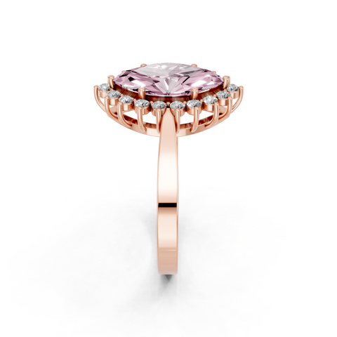 Rose gold Fancy Pink Marquise  Cut Diamond Halo Ring with Round Brilliant Halo and Solitaire Band