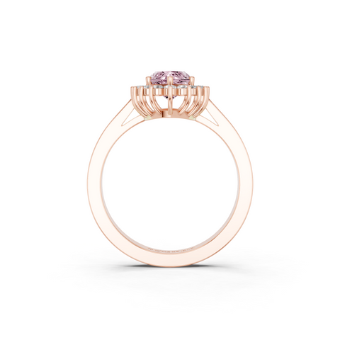 Rose gold Fancy Pink Marquise  Cut Diamond Halo Ring with Round Brilliant Halo and Solitaire Band