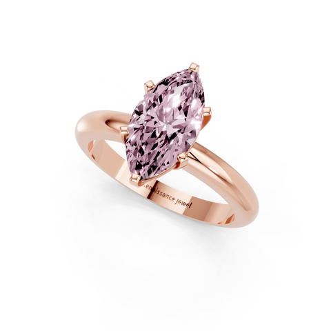 Rose gold Fancy Pink Marquise  Cut Solitaire Engagement Ring with Round Band and Four-Prong Setting