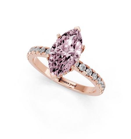Rose gold Fancy Pink Marquise  Solitaire Diamond Pavé Band with Four-Prong Setting