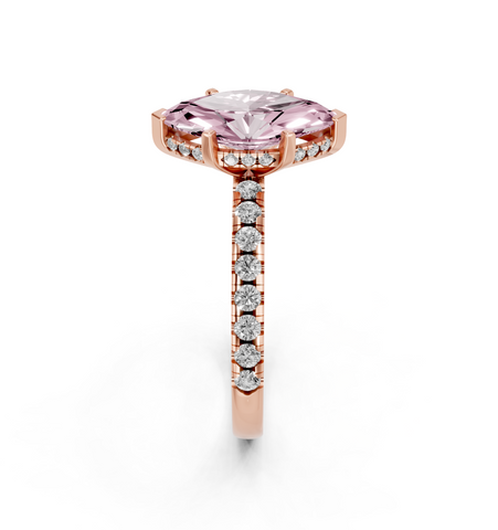 Rose gold Fancy Pink Marquise  Solitaire Diamond Pavé Band with Four-Prong Setting