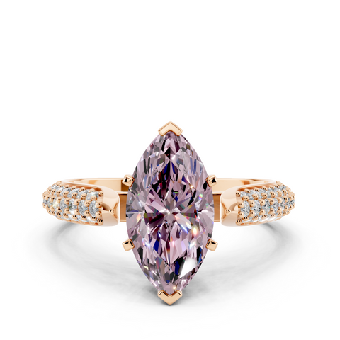Rose gold Fancy Pink Marquise  Solitaire Pavé Diamond Engagement Ring with Four-Prong Setting