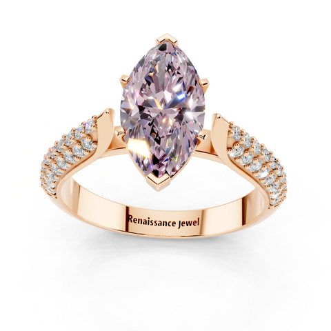 Rose gold Fancy Pink Marquise  Solitaire Pavé Diamond Engagement Ring with Four-Prong Setting