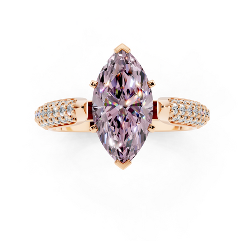Rose gold Fancy Pink Marquise  Solitaire Pavé Diamond Engagement Ring with Four-Prong Setting