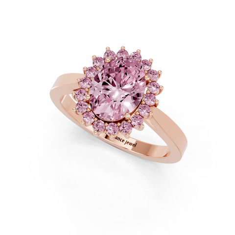 Rose gold Fancy Pink Oval  Cut Diamond Halo Ring with Round Brilliant Halo and Solitaire Band