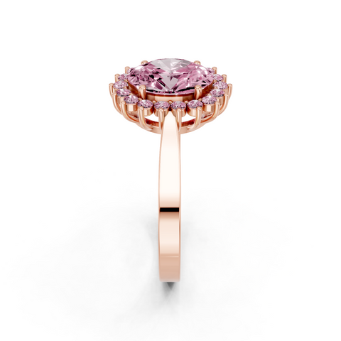 Rose gold Fancy Pink Oval  Cut Diamond Pavé Band Solitaire Ring with Four-Prong Setting