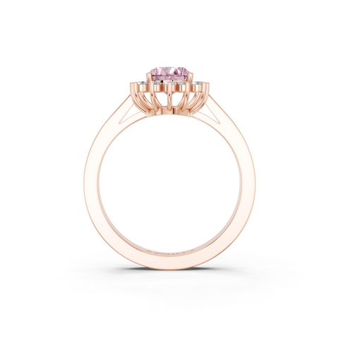 Rose gold Fancy Pink Pear  Cut Diamond Halo Ring with Round Brilliant Halo and Solitaire Band