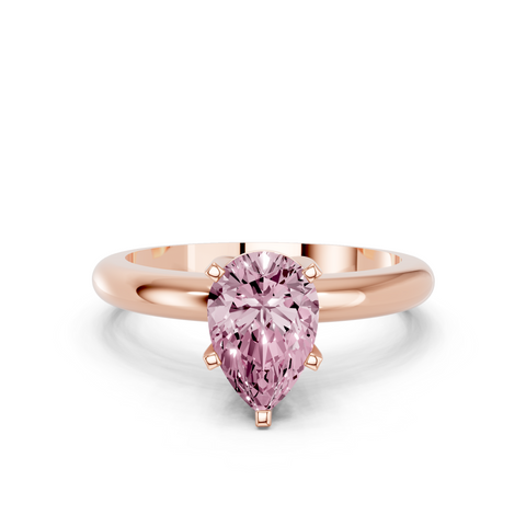 Rose gold Fancy Pink Pear  Cut Solitaire Engagement Ring with Round Band and Four-Prong Setting