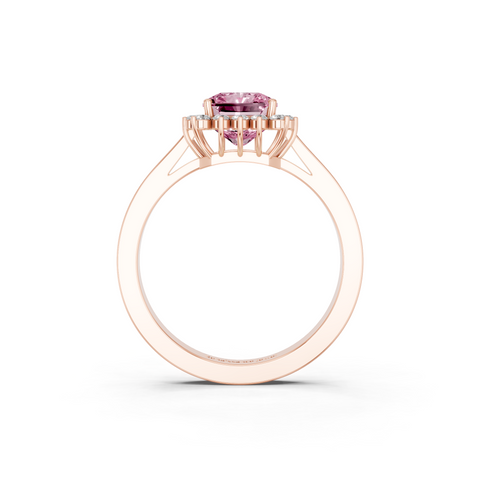 Rose gold Fancy Pink Radiant  Cut Diamond Halo Ring with Round Brilliant Halo and Solitaire Band