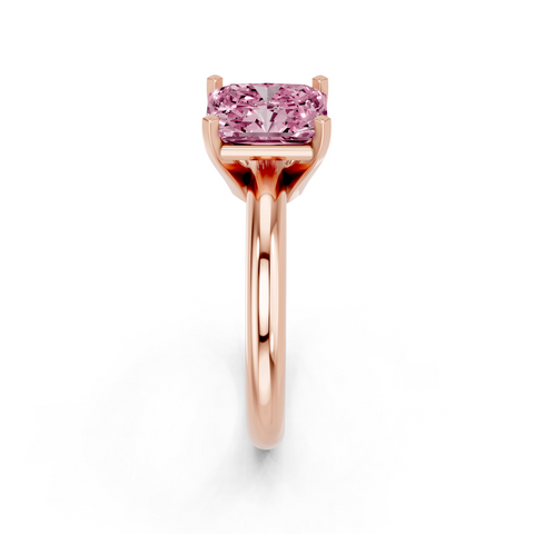 Rose gold Fancy Pink Radiant  Cut Solitaire Engagement Ring with Round Band and Four-Prong Setting