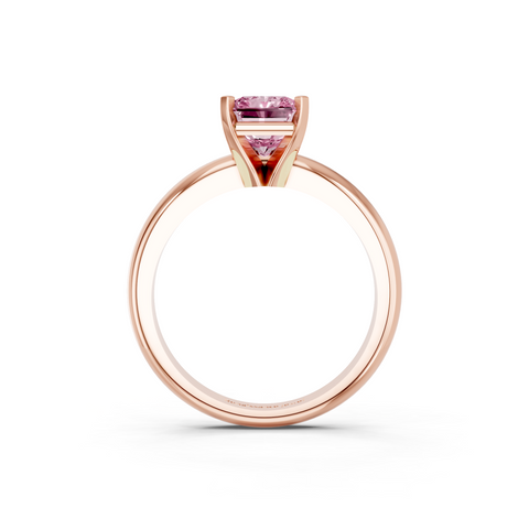 Rose gold Fancy Pink Radiant  Cut Solitaire Engagement Ring with Round Band and Four-Prong Setting