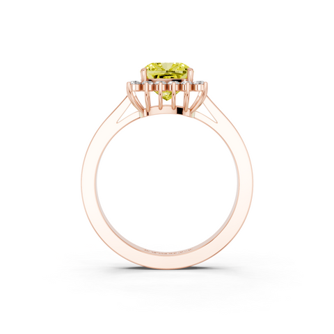 Rose gold Fancy Yellow Cushion  Cut Diamond Halo Ring with Round Brilliant Halo and Solitaire Band