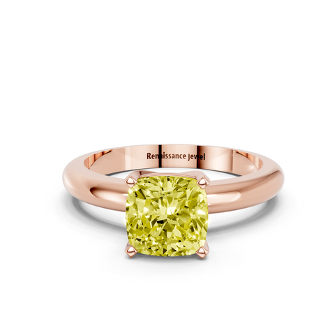 Rose gold Fancy Yellow Cushion  Cut Solitaire Engagement Ring with Round Band and Four-Prong Setting