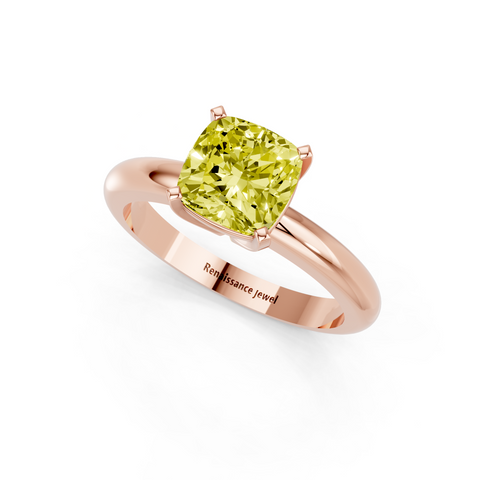 Rose gold Fancy Yellow Cushion  Cut Solitaire Engagement Ring with Round Band and Four-Prong Setting