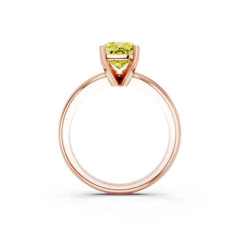 Rose gold Fancy Yellow Cushion  Cut Solitaire Engagement Ring with Round Band and Four-Prong Setting