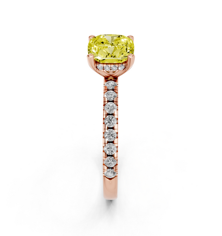 Rose gold Fancy Yellow Cushion  Solitaire Diamond Pavé Band with Four-Prong Setting