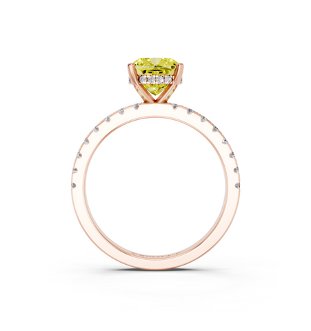 Rose gold Fancy Yellow Cushion  Solitaire Diamond Pavé Band with Four-Prong Setting