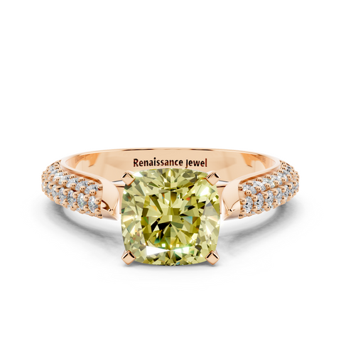 Rose gold Fancy Yellow Cushion  Solitaire Pavé Diamond Engagement Ring with Four-Prong Setting
