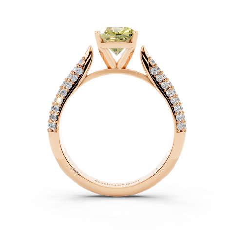 Rose gold Fancy Yellow Cushion  Solitaire Pavé Diamond Engagement Ring with Four-Prong Setting