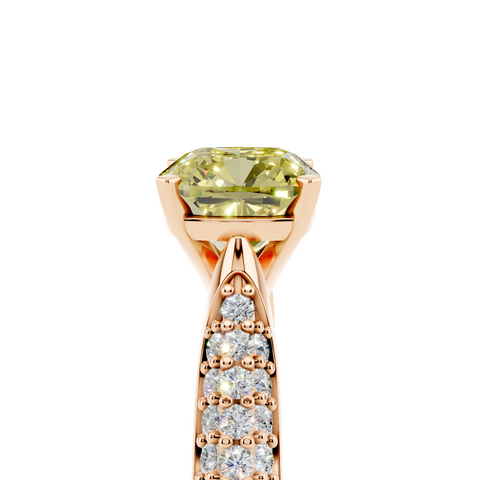 Rose gold Fancy Yellow Cushion  Solitaire Pavé Diamond Engagement Ring with Four-Prong Setting