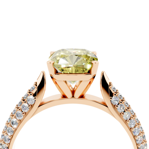 Rose gold Fancy Yellow Cushion  Solitaire Pavé Diamond Engagement Ring with Four-Prong Setting
