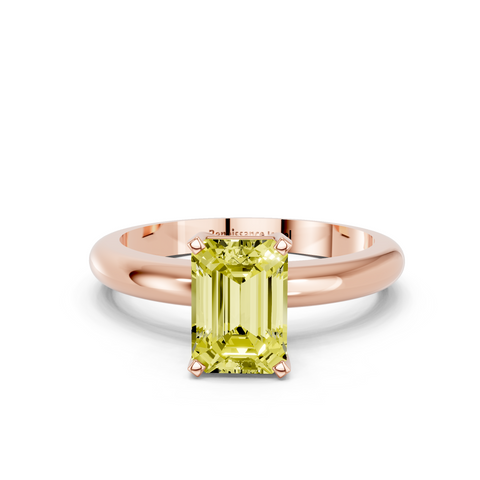 Rose gold Fancy Yellow Emerald  Cut Solitaire Engagement Ring with Round Band and Four-Prong Setting