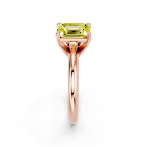 Rose gold Fancy Yellow Emerald  Cut Solitaire Engagement Ring with Round Band and Four-Prong Setting