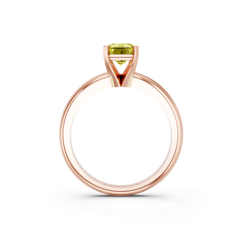 Rose gold Fancy Yellow Emerald  Cut Solitaire Engagement Ring with Round Band and Four-Prong Setting