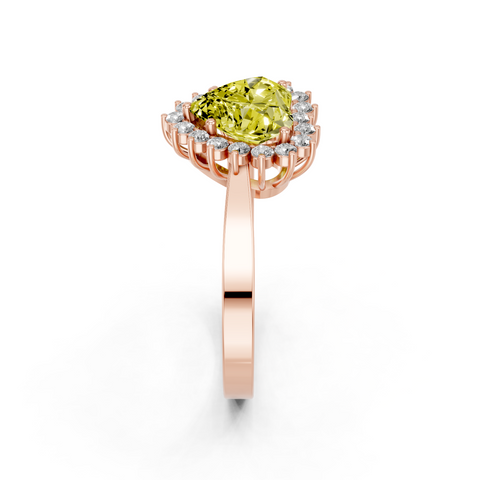 Rose gold Fancy Yellow Heart  Cut Diamond Halo Ring with Round Brilliant Halo and Solitaire Band
