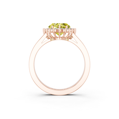 Rose gold Fancy Yellow Heart  Cut Diamond Halo Ring with Round Brilliant Halo and Solitaire Band