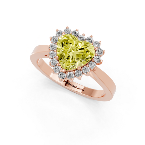 Rose gold Fancy Yellow Heart  Cut Diamond Pavé Band Solitaire Ring with Four-Prong Setting
