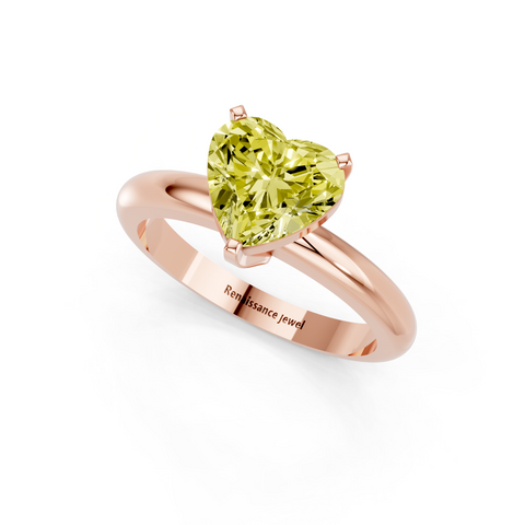 Rose gold Fancy Yellow Heart  Cut Solitaire Engagement Ring with Round Band and Four-Prong Setting