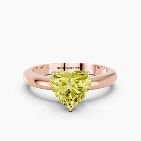 Rose gold Fancy Yellow Heart  Cut Solitaire Engagement Ring with Round Band and Four-Prong Setting