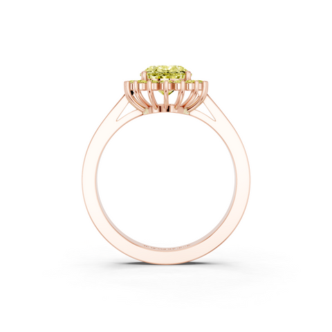 Rose gold Fancy Yellow Oval  Cut Diamond Halo Ring with Round Brilliant Halo and Solitaire Band