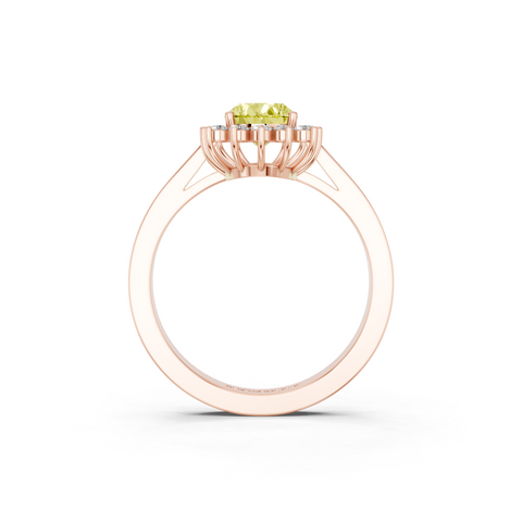 Rose gold Fancy Yellow Pear  Cut Diamond Halo Ring with Round Brilliant Halo and Solitaire Band