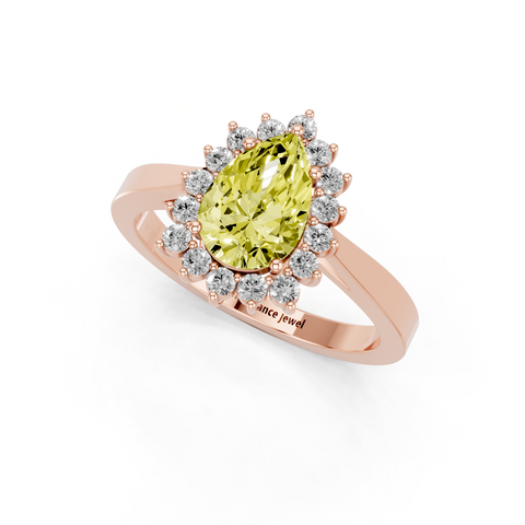 Rose gold Fancy Yellow Pear  Cut Diamond Pavé Band Solitaire Ring with Four-Prong Setting
