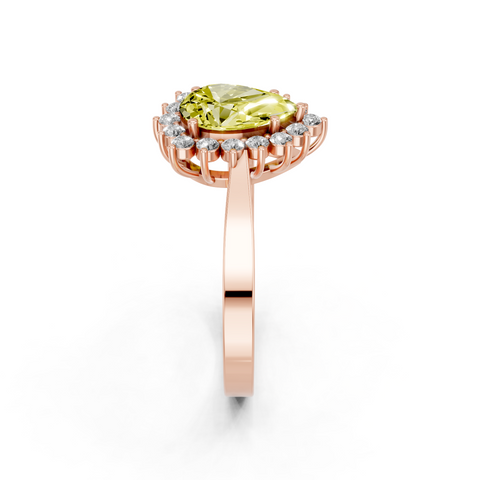 Rose gold Fancy Yellow Pear  Cut Diamond Pavé Band Solitaire Ring with Four-Prong Setting
