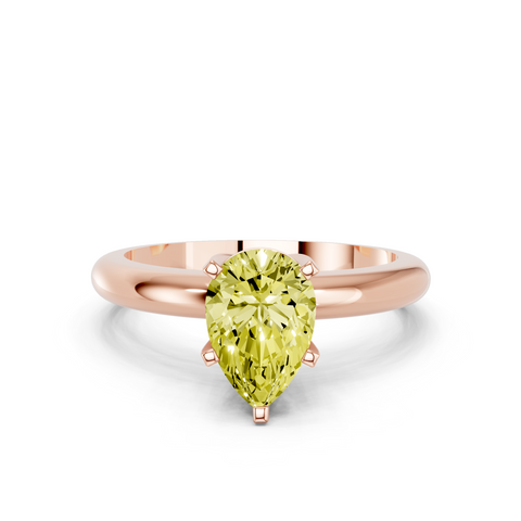 Rose gold Fancy Yellow Pear  Cut Solitaire Engagement Ring with Round Band and Four-Prong Setting