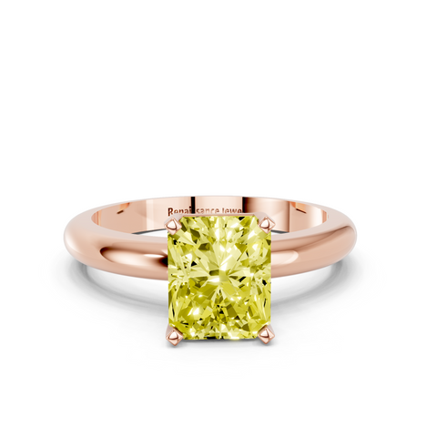 Rose gold Fancy Yellow Radiant  Cut Solitaire Engagement Ring with Round Band and Four-Prong Setting
