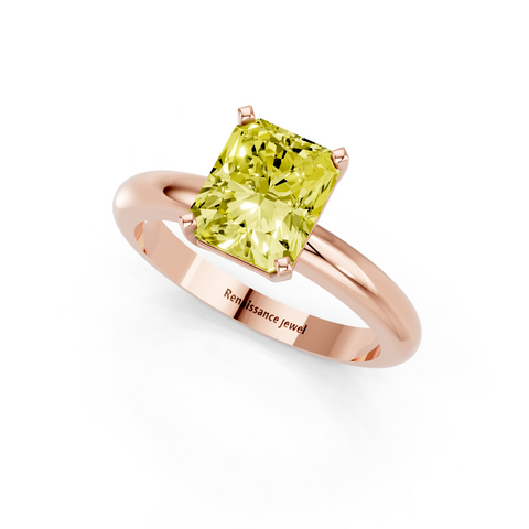 Rose gold Fancy Yellow Radiant  Cut Solitaire Engagement Ring with Round Band and Four-Prong Setting