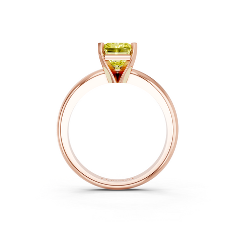 Rose gold Fancy Yellow Radiant  Cut Solitaire Engagement Ring with Round Band and Four-Prong Setting