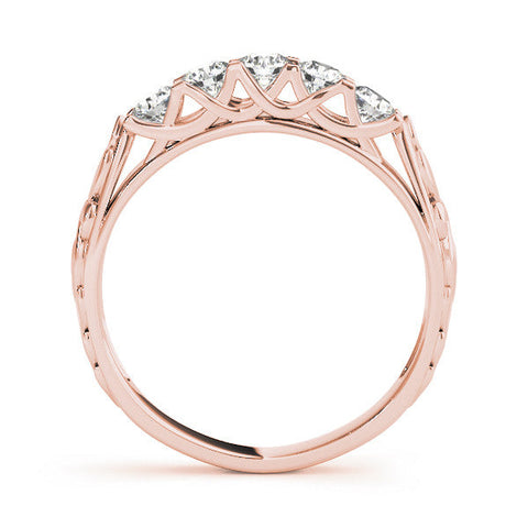 Rose gold Five-Stone Round Cut Diamond Prong-Set White Gold Band