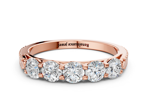 Rose gold Five-Stone Round Cut Diamond Prong-Set White Gold Band