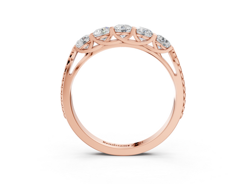 Rose gold Five-Stone Round Cut Diamond Prong-Set White Gold Band