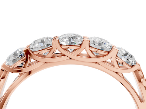 Rose gold Five-Stone Round Cut Diamond Prong-Set White Gold Band