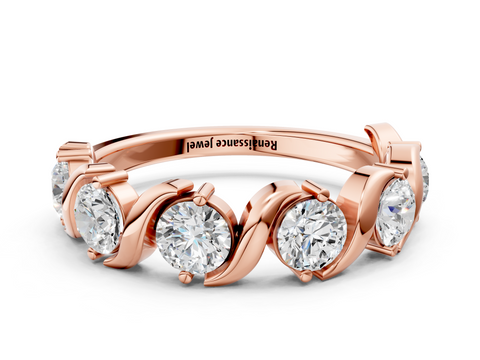 Rose gold Five-Stone Round Diamond Wave Band with Shared Prong Setting