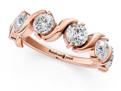 Rose gold Five-Stone Round Diamond Wave Band with Shared Prong Setting