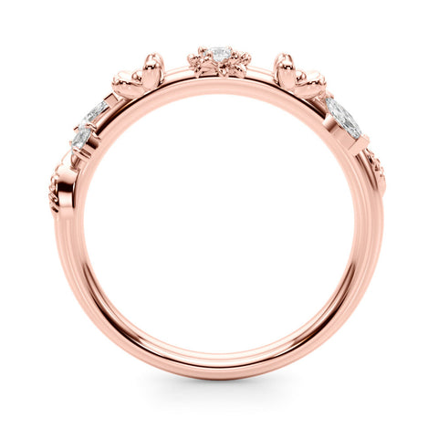 Rose gold Floral Diamond Band with Round and Marquise Stones, White Gold, Prong Setting